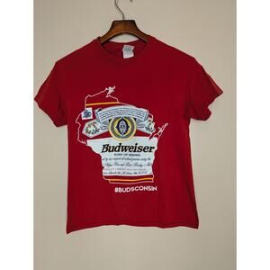 BUDWEISER BEER WISCONSIN Unisex Size Small RED 100% COTTON #BUDSCONSIN T SHIRT